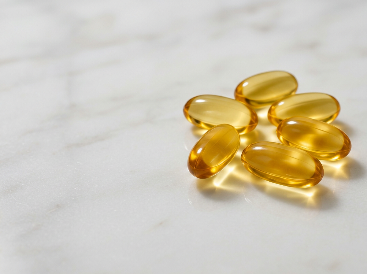 Softgel capsules close up